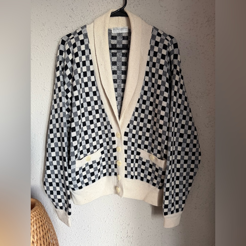 Vintage Silk Checkered Cardigan